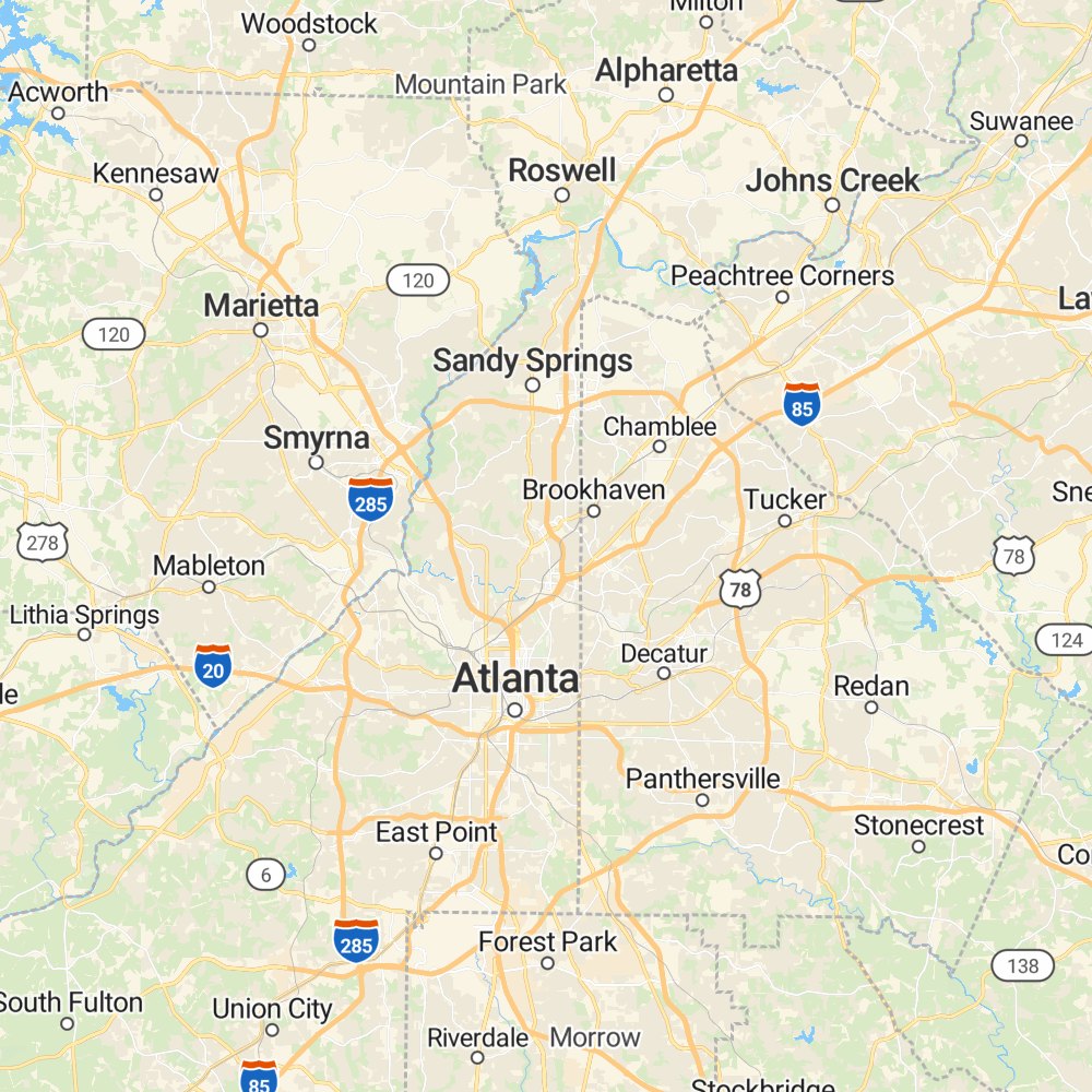 Map of the Metro Atlanta area served by Muddy Rooter Plumbing and Drains